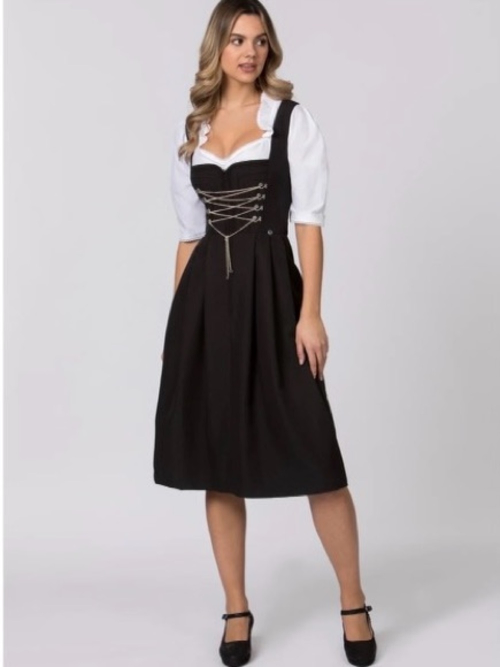 Classic Black Dirndl-Inspired Dress with White Blouse